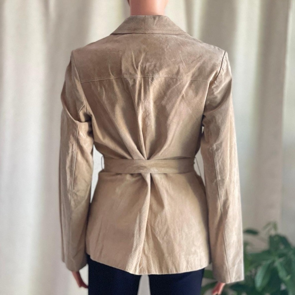 Y2K Wilsons Leather‎ Tan Suede Belted Jacket Button Front Coat Boho Womens M - Picture 4 of 11